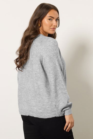 Evans Curve Grey Bow Tie Front Knit Cardigan