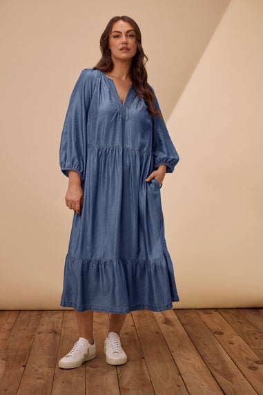 Evans Curve Blue Lyocell Denim Dress