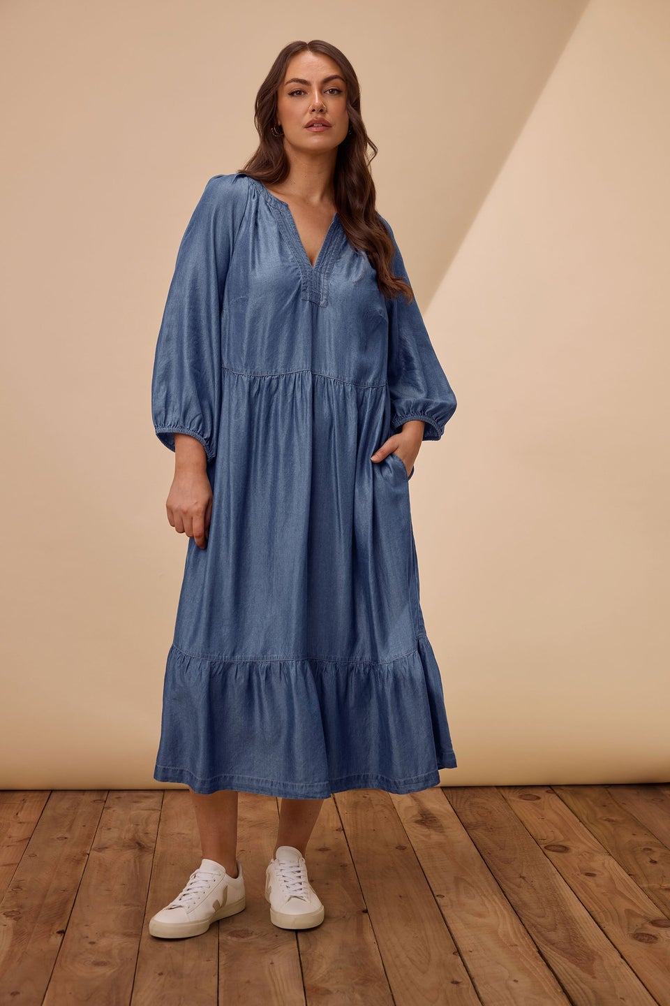Evans Curve Blue Lyocell Denim Dress
