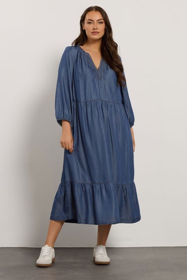 Evans Curve Blue Lyocell Denim Dress
