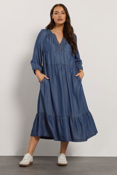 Evans Curve Blue Lyocell Denim Dress