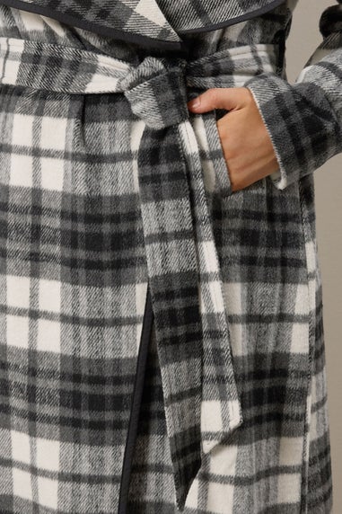 Evans Curve Black & White Check Green Waterfall Coat