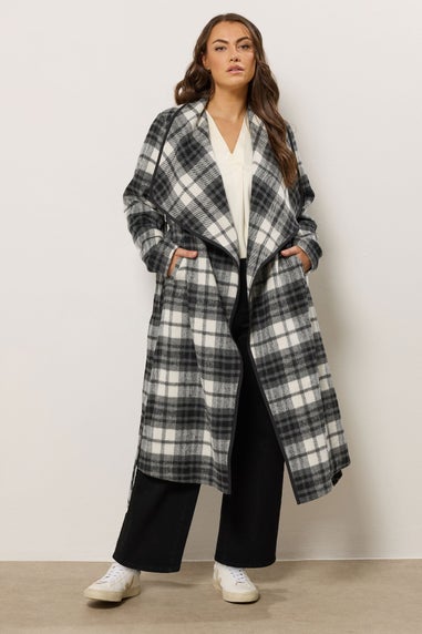 Evans Curve Black & White Check Green Waterfall Coat