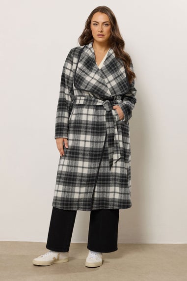 Evans Curve Black & White Check Green Waterfall Coat