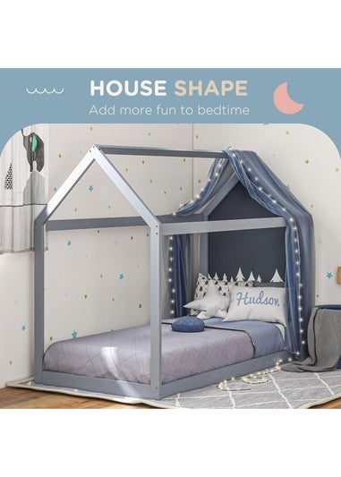 HOMCOM Grey Wooden Single Bed Frame with Tree House Style