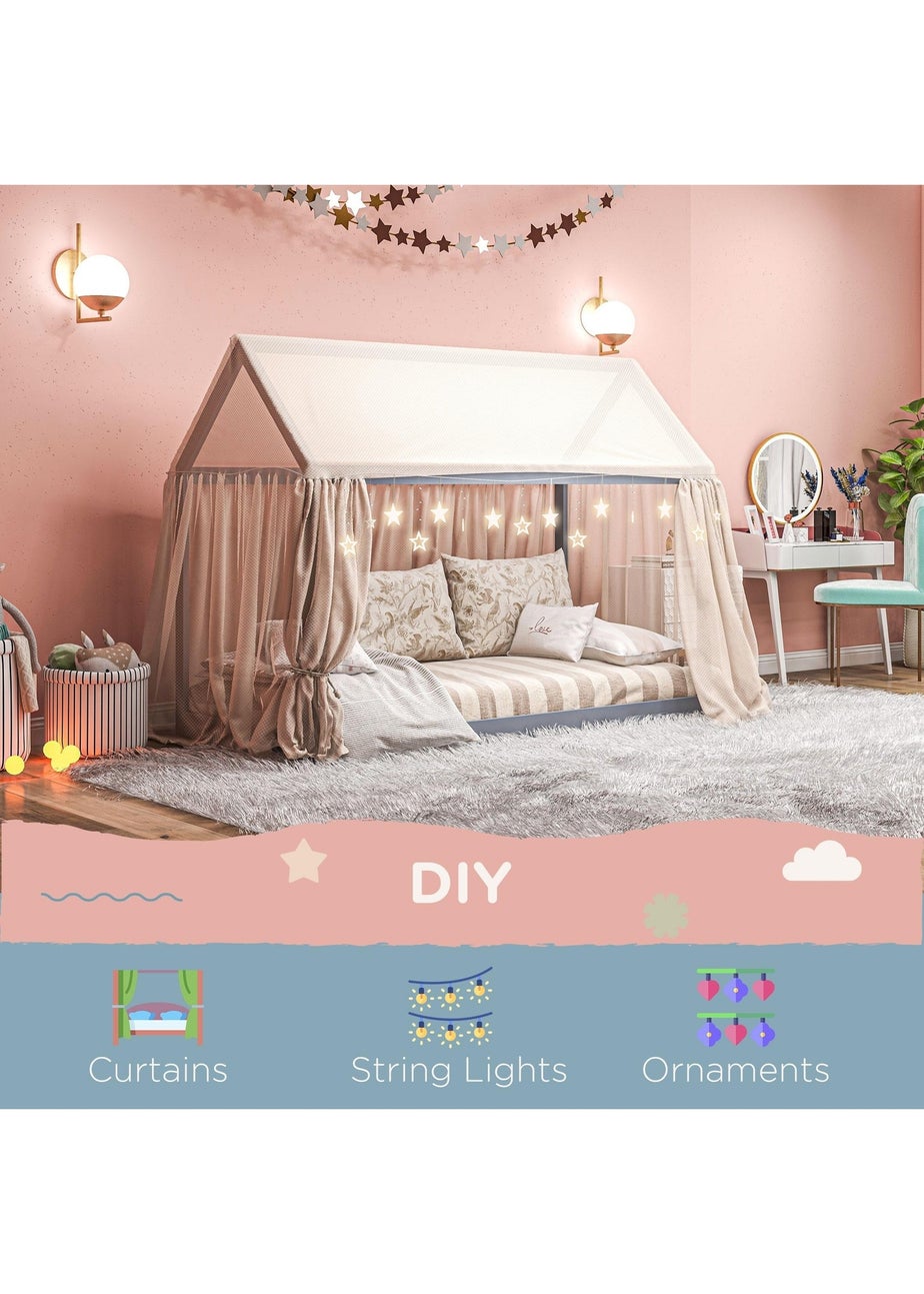 HOMCOM Grey Wooden Single Bed Frame with Tree House Style