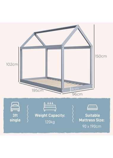HOMCOM Grey Wooden Single Bed Frame with Tree House Style