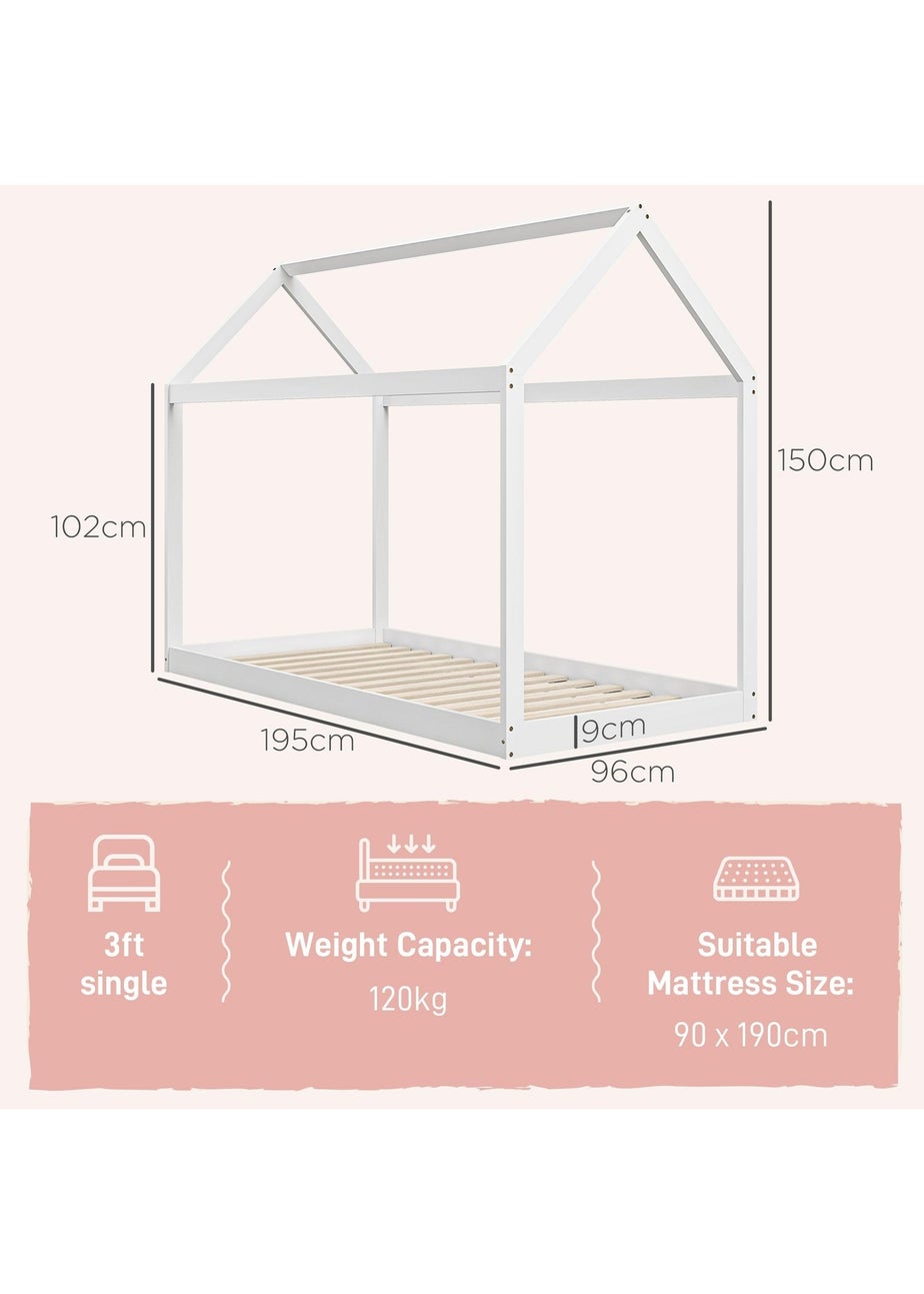 HOMCOM White Wooden Single Bed Frame with Tree House Style
