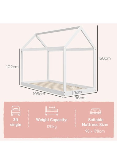 HOMCOM White Wooden Single Bed Frame with Tree House Style