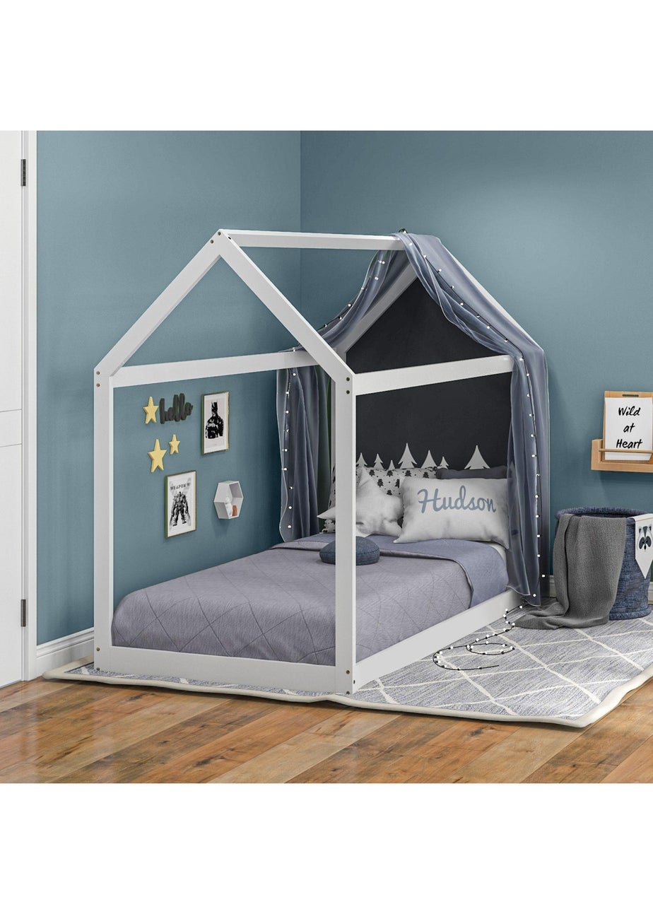 HOMCOM White Wooden Single Bed Frame with Tree House Style