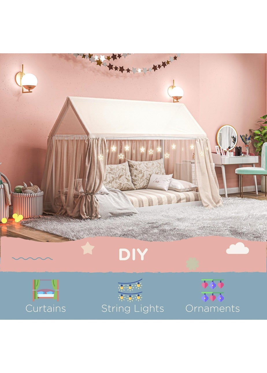 HOMCOM White Wooden Single Bed Frame with Tree House Style