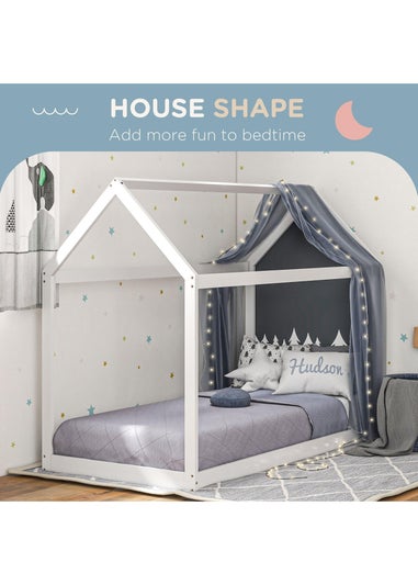 HOMCOM White Wooden Single Bed Frame with Tree House Style
