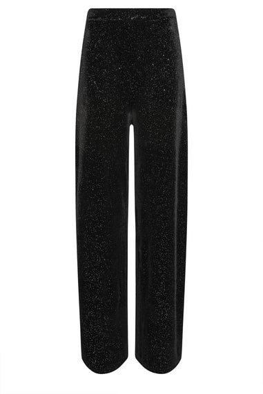 Long Tall Sally Black Velvet Glitter Wide Leg Trousers