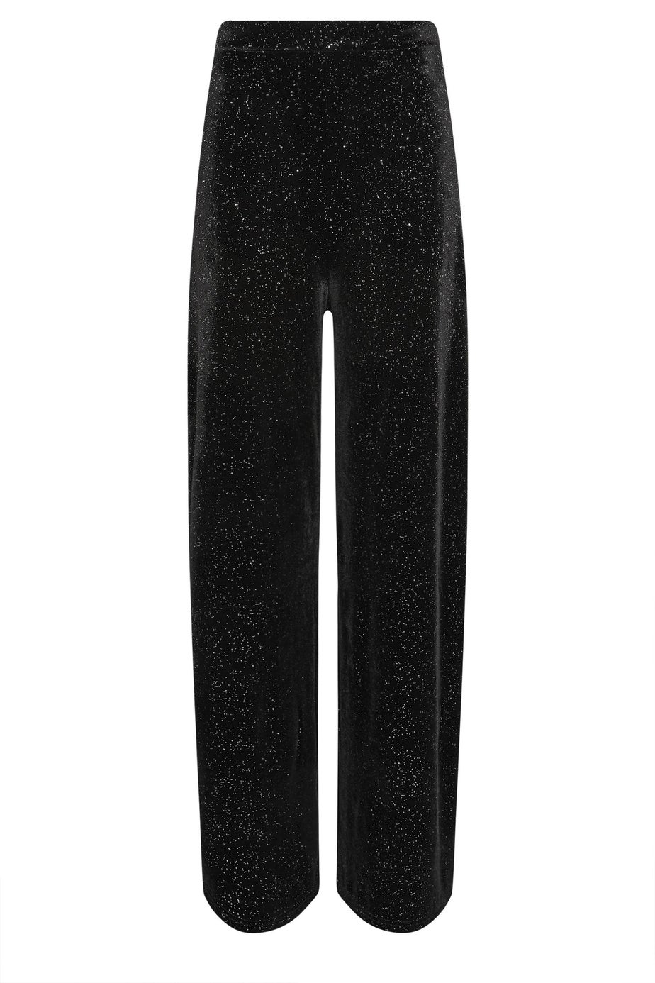 Long Tall Sally Black Velvet Glitter Wide Leg Trousers