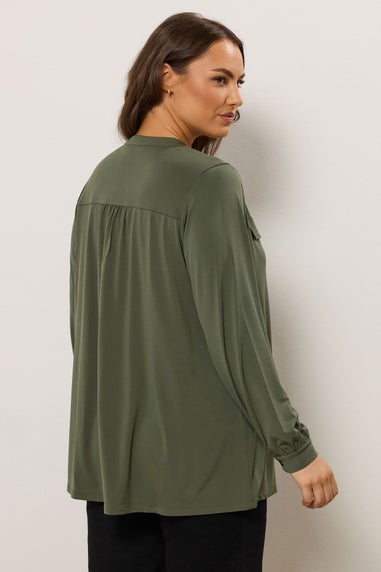 Evans Curve Khaki Green Notch Neck Utility Shirt