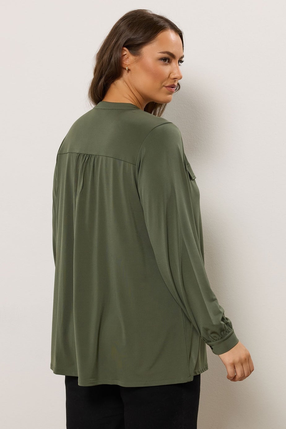 Evans Curve Khaki Green Notch Neck Utility Shirt