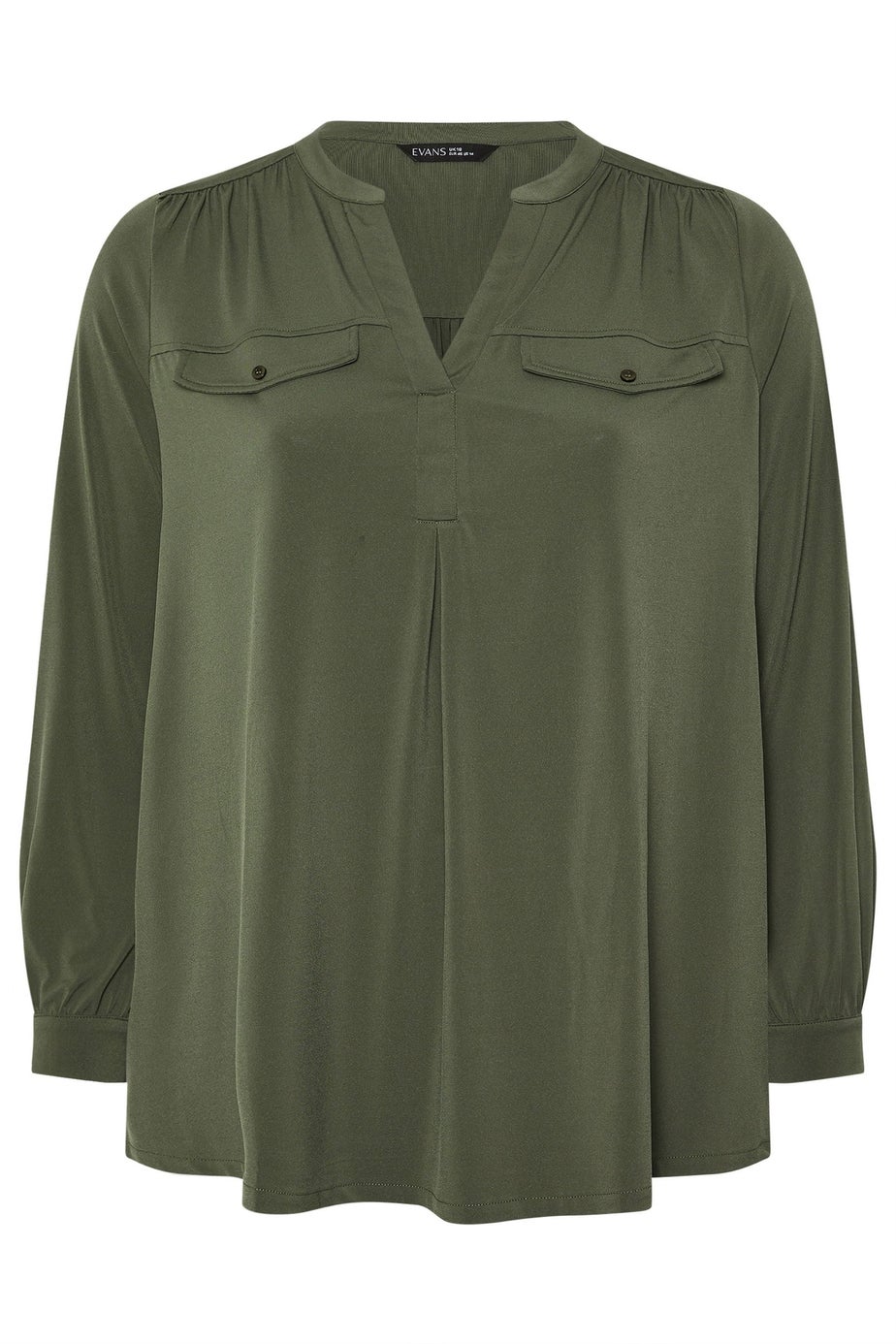 Evans Curve Khaki Green Notch Neck Utility Shirt