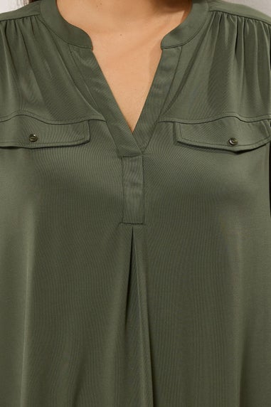 Evans Curve Khaki Green Notch Neck Utility Shirt