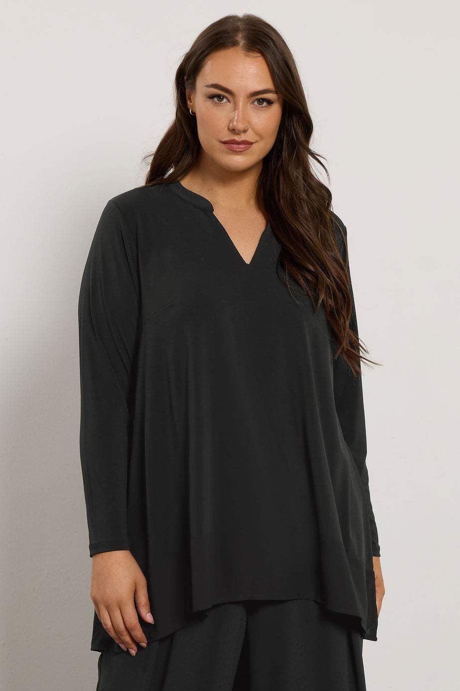 Evans Curve Black Chiffon Hem Blouse