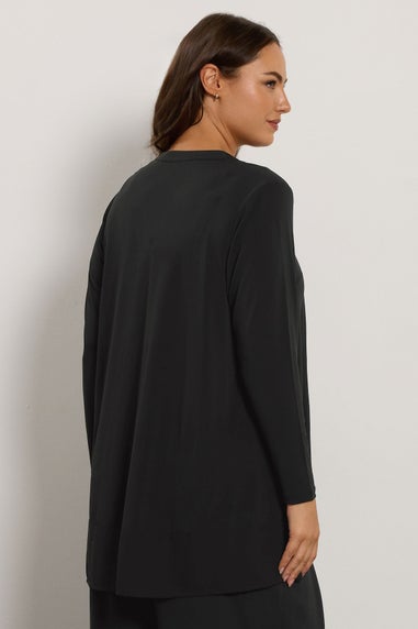 Evans Curve Black Chiffon Hem Blouse