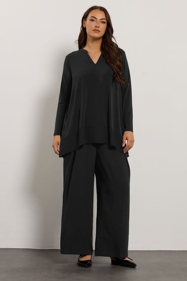 Evans Curve Black Chiffon Hem Blouse