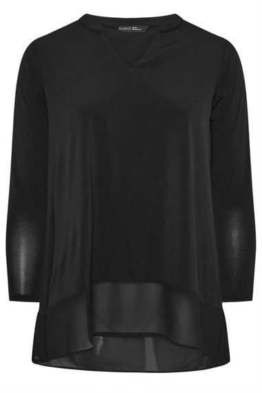 Evans Curve Black Chiffon Hem Blouse