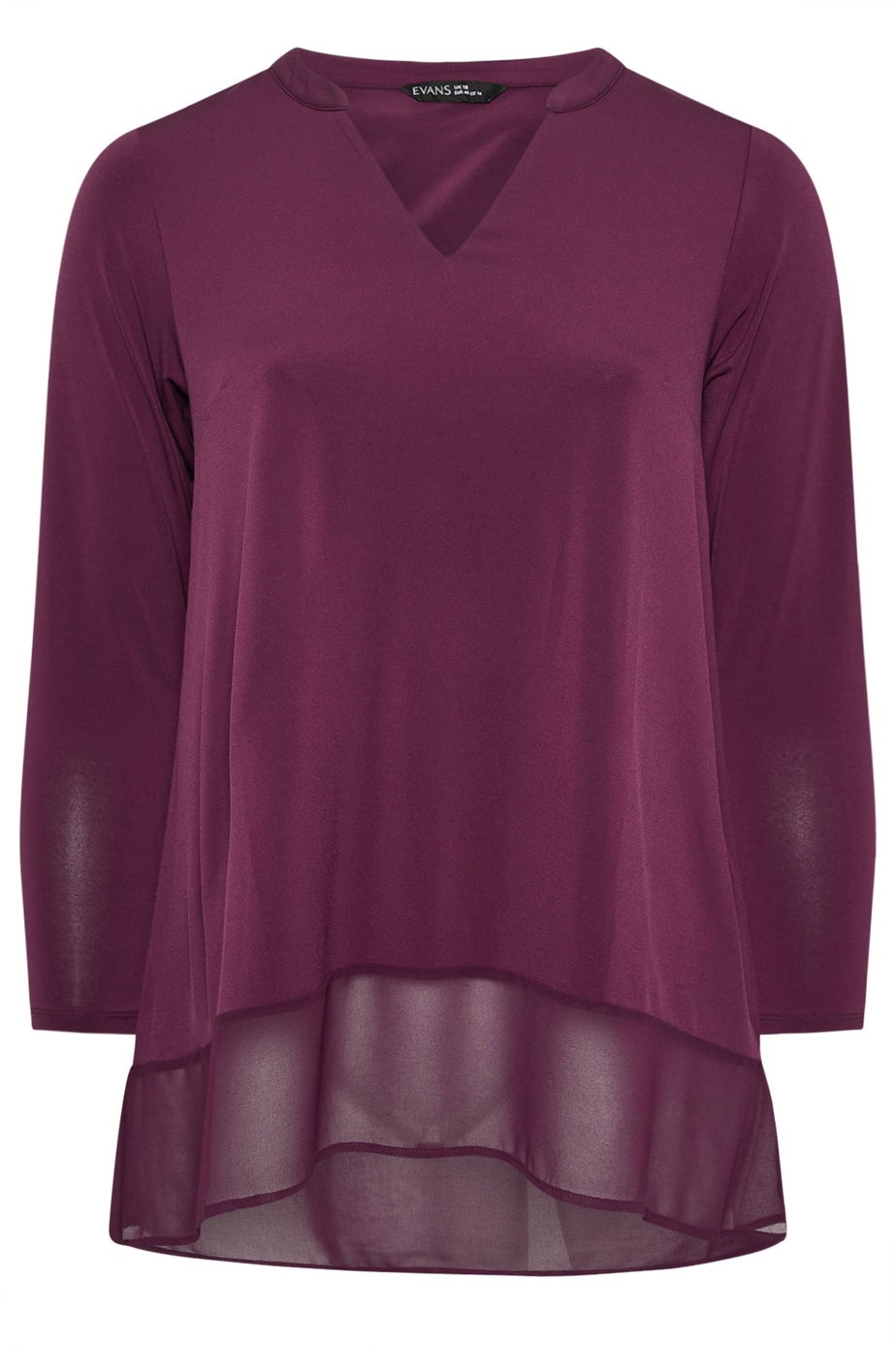 Evans Curve Purple Chiffon Hem Blouse