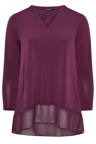 Evans Curve Purple Chiffon Hem Blouse
