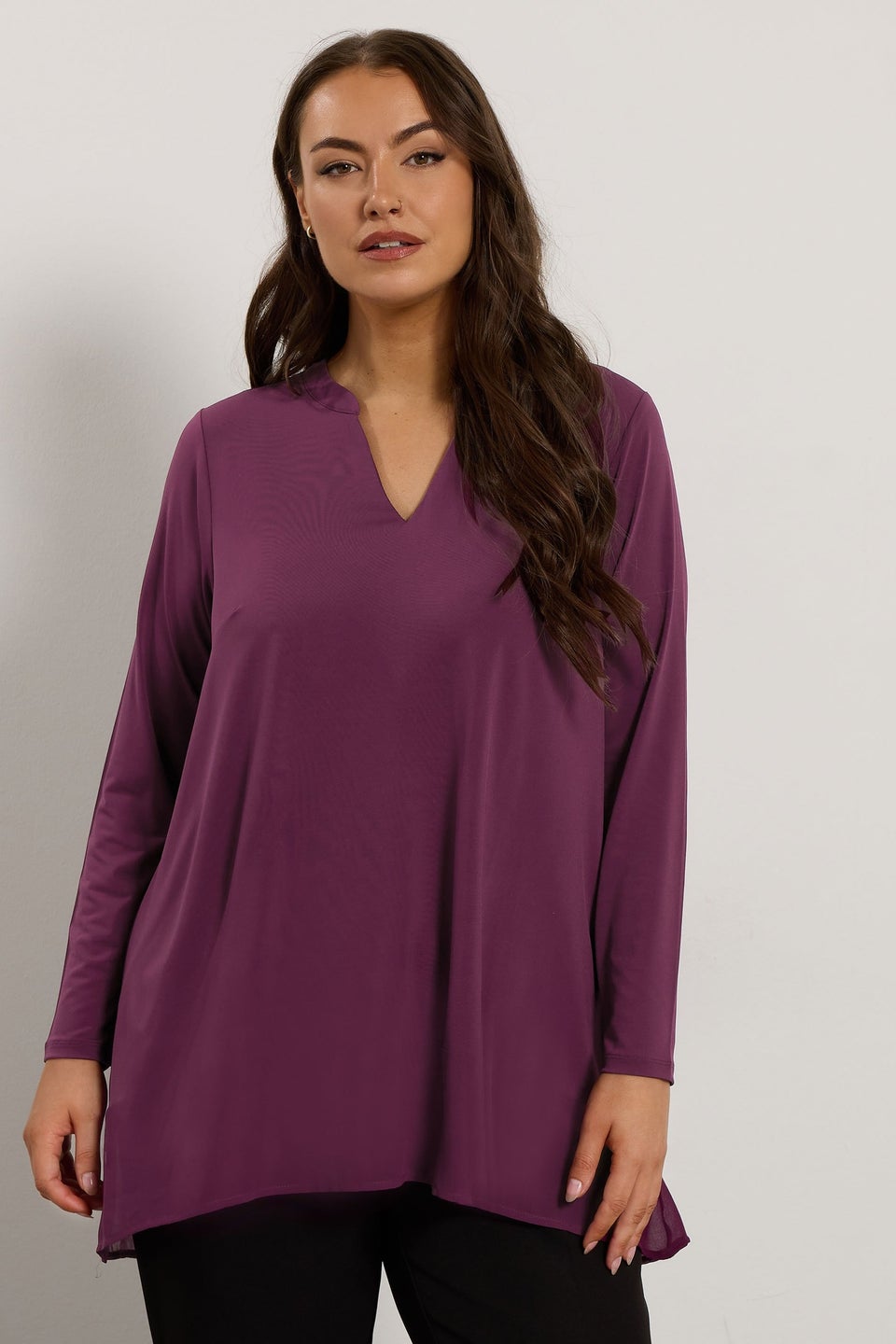 Evans Curve Purple Chiffon Hem Blouse