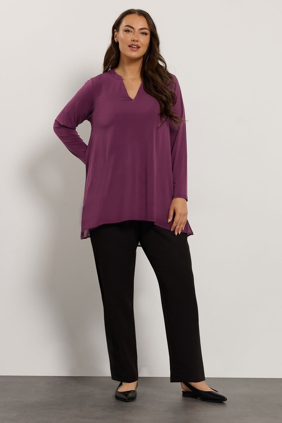 Evans Curve Purple Chiffon Hem Blouse