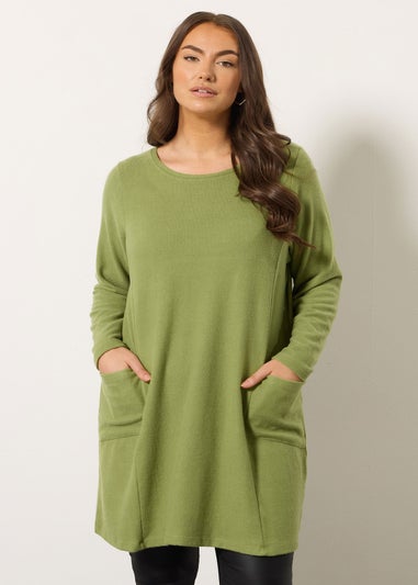 Evans Curve Green Pocket Front Tunic Jumper