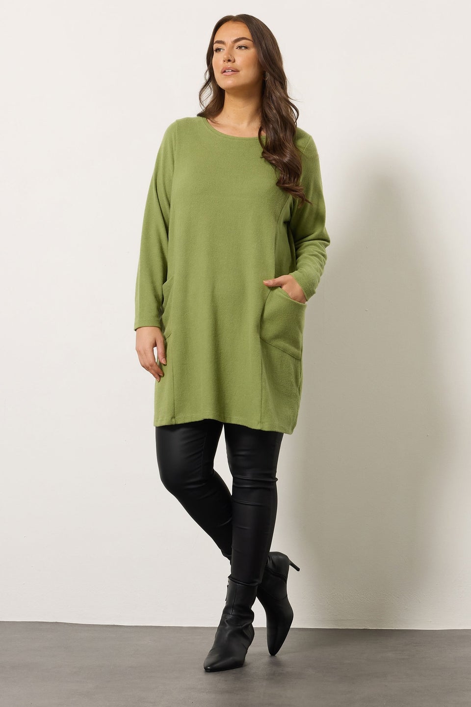 Evans Curve Green Pocket Front Tunic Jumper