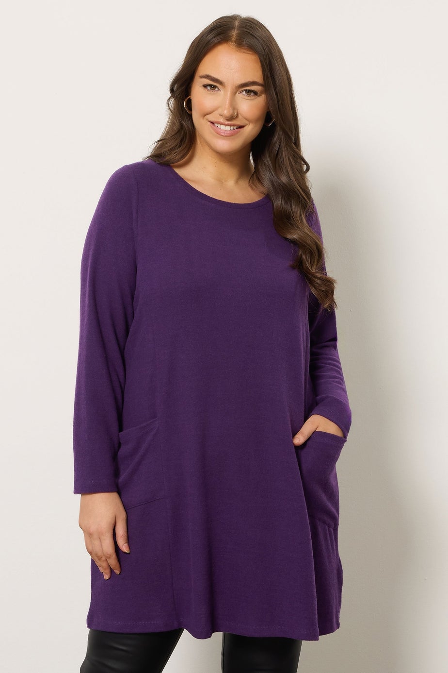 Evans Curve Purple Pocket Front Tunic Jumper