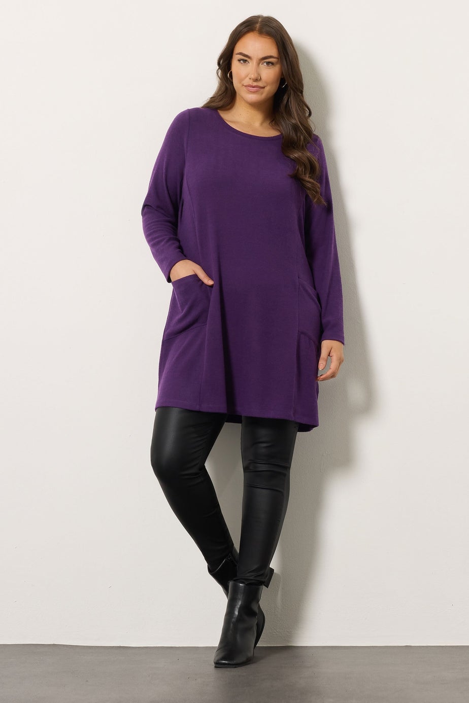 Evans Curve Purple Pocket Front Tunic Jumper