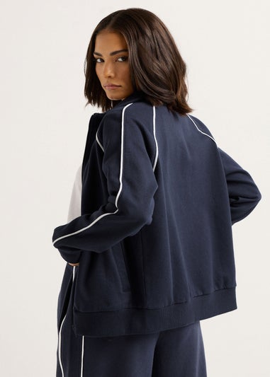 PixieGirl Petite Navy Blue Contrast Piping Zip Sweatshirt