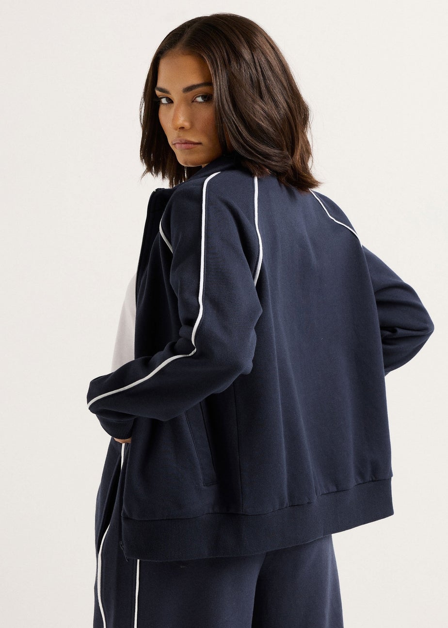 PixieGirl Petite Navy Blue Contrast Piping Zip Sweatshirt
