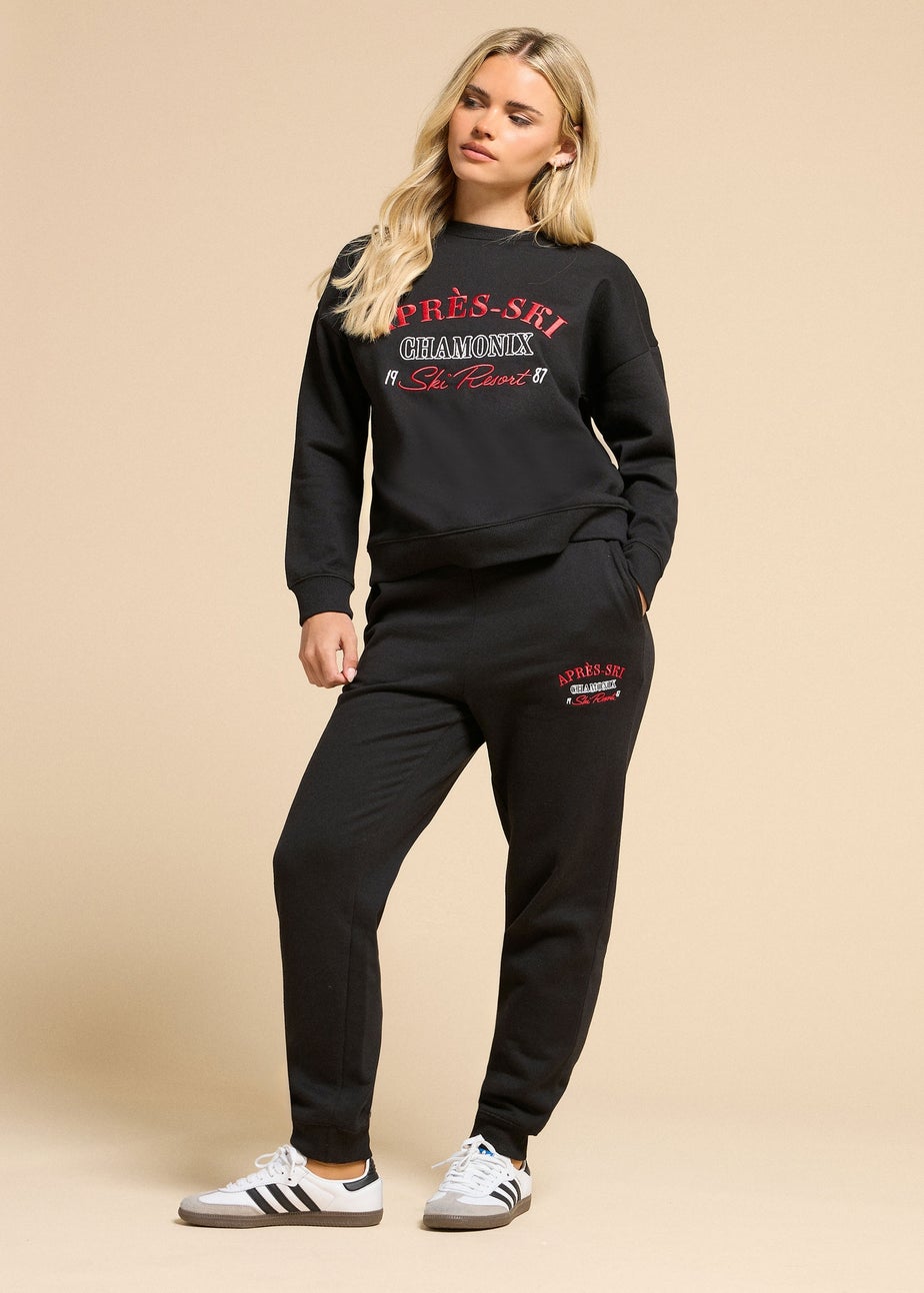 PixieGirl Petite Black 'Apres Ski' Slogan Sweatshirt