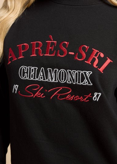PixieGirl Petite Black 'Apres Ski' Slogan Sweatshirt