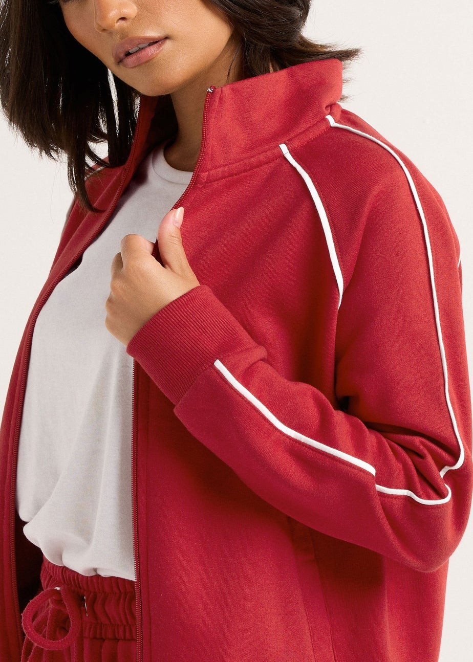 PixieGirl Petite Red Contrast Piping Zip Sweatshirt