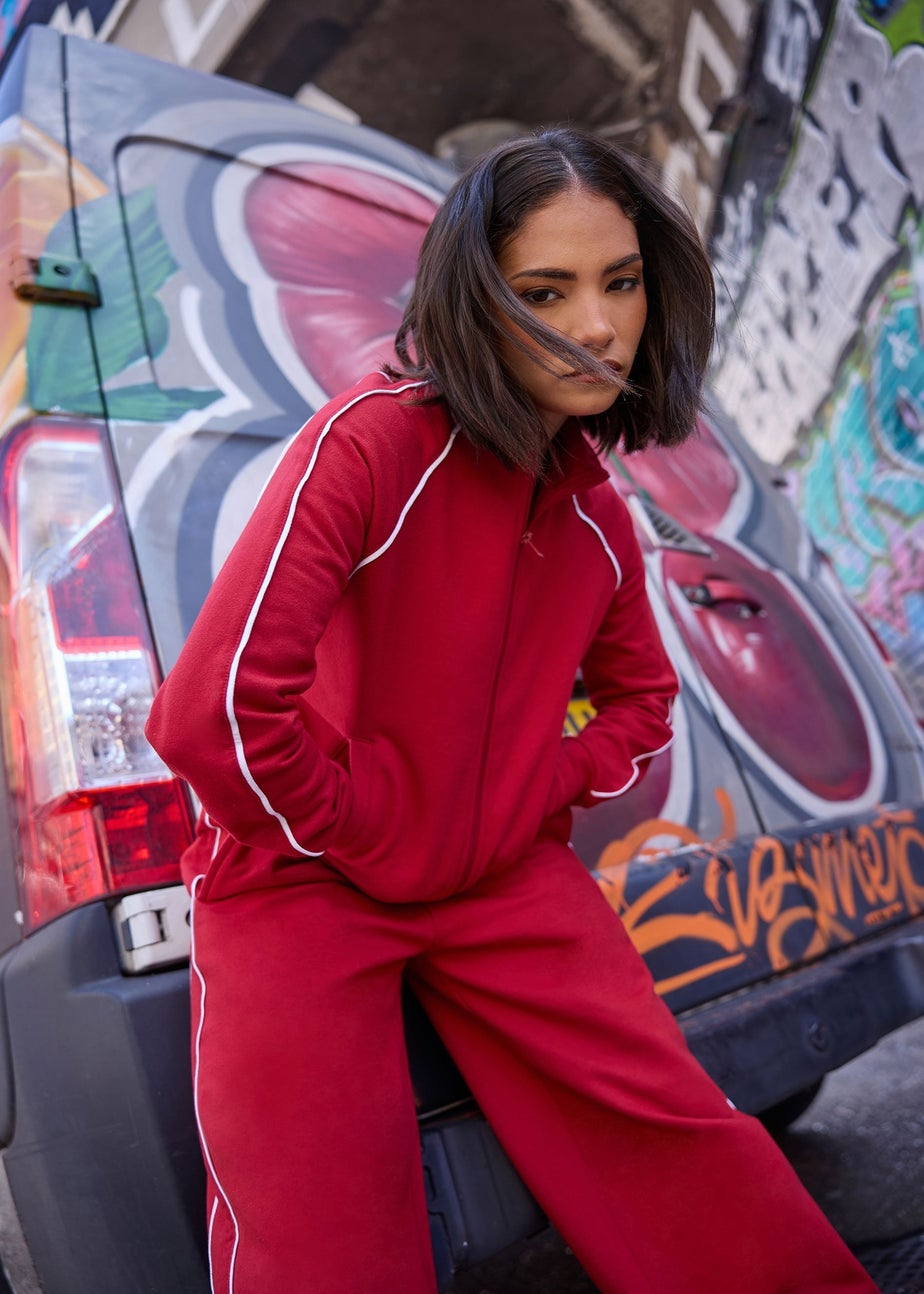 PixieGirl Petite Red Contrast Piping Zip Sweatshirt