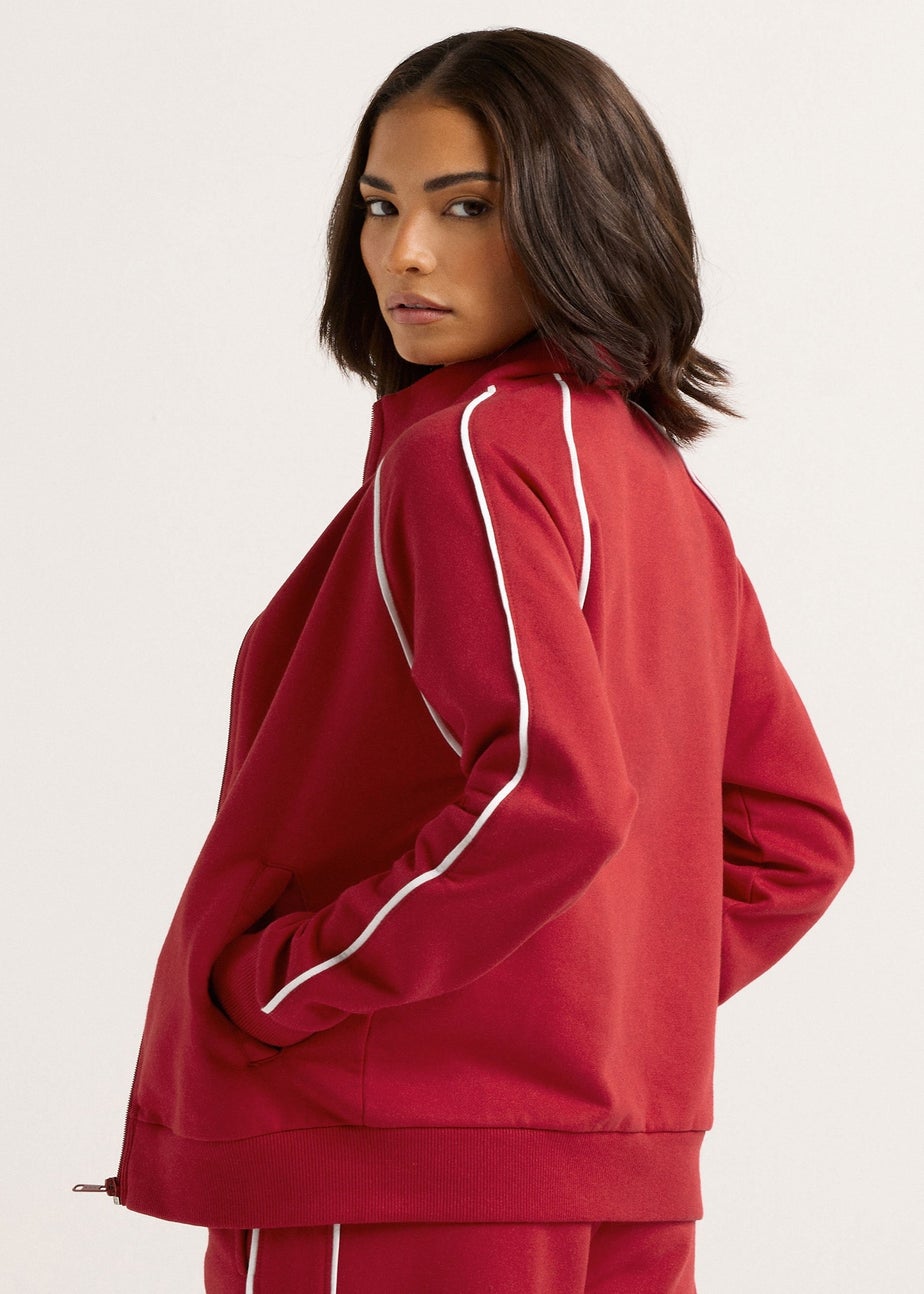 PixieGirl Petite Red Contrast Piping Zip Sweatshirt