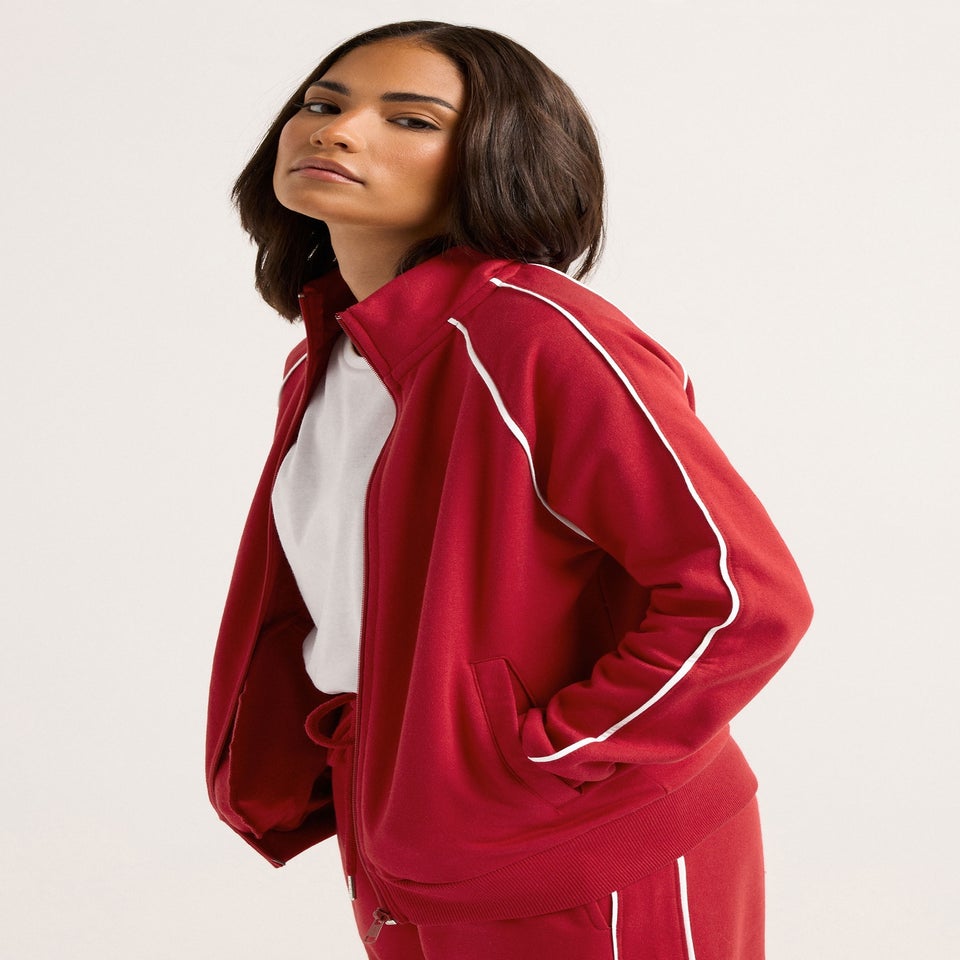 PixieGirl Petite Red Contrast Piping Zip Sweatshirt