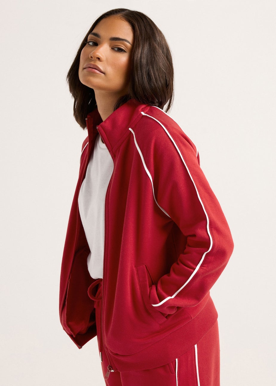 PixieGirl Petite Red Contrast Piping Zip Sweatshirt