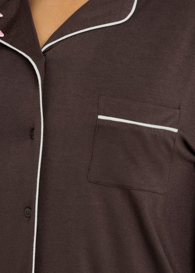 PixieGirl Petite Brown Piped Long Sleeve Jersey Pyjama Set