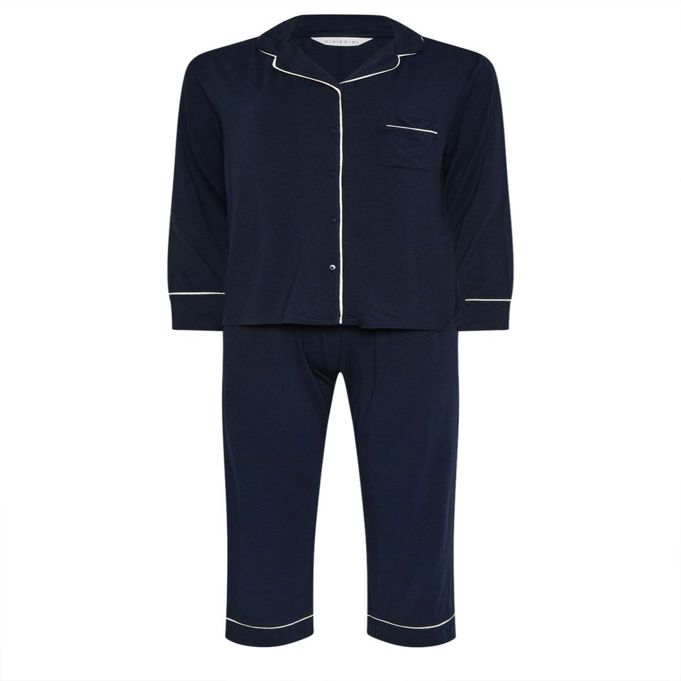 PixieGirl Petite Navy Blue Piped Long Sleeve Jersey Pyjama Set