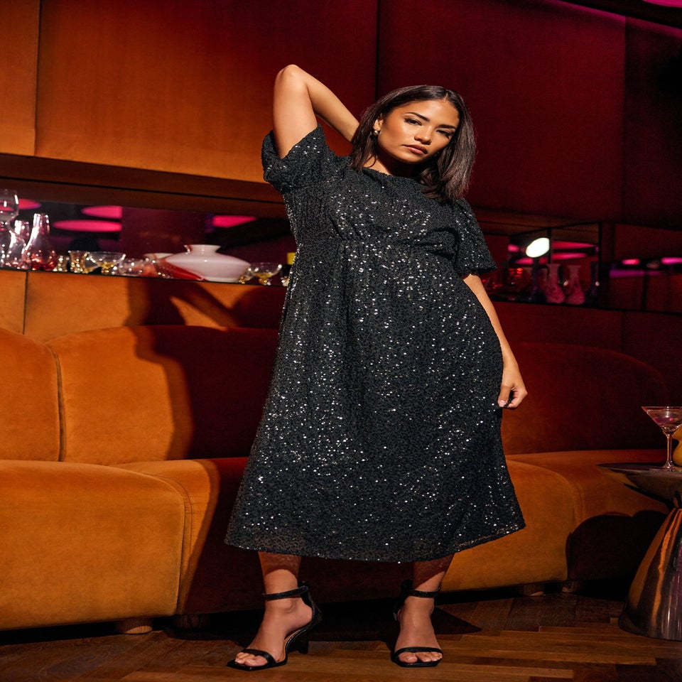 PixieGirl Petite Black Sequin Tie Back Midi Dress