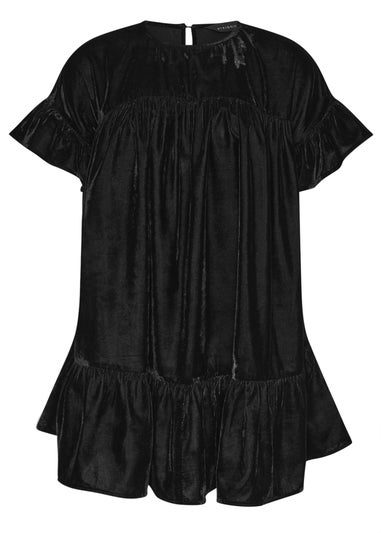 PixieGirl Petite Black Velvet Frill Smock Mini Dress