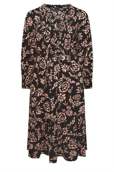 Evans Curve Black Floral Pintuck Dress