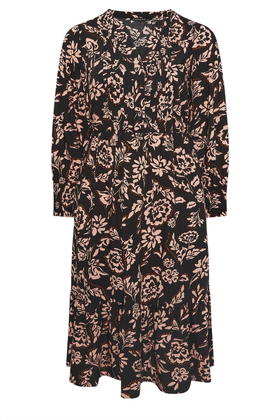 Evans Curve Black Floral Pintuck Dress