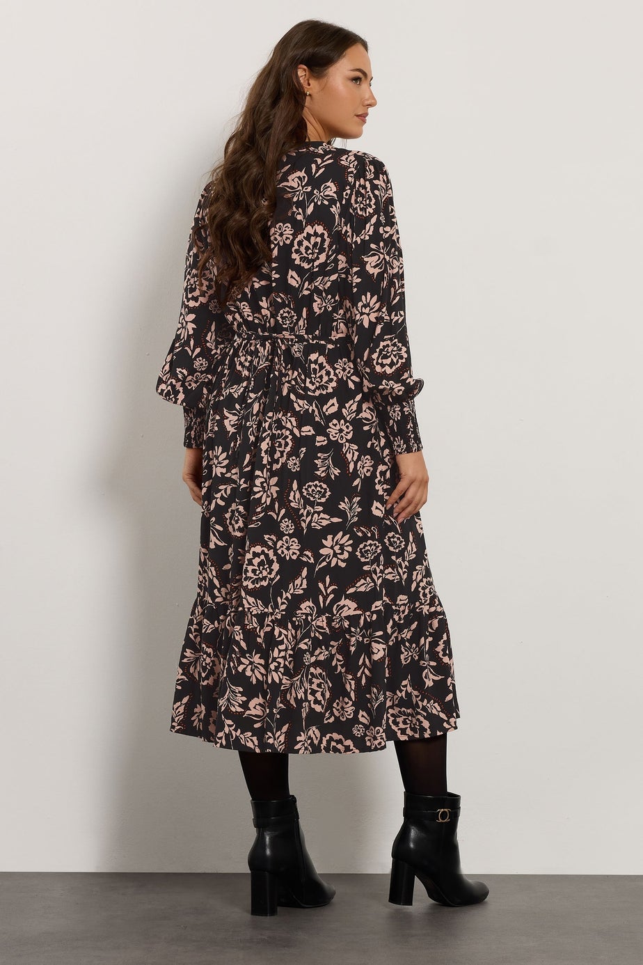 Evans Curve Black Floral Pintuck Dress